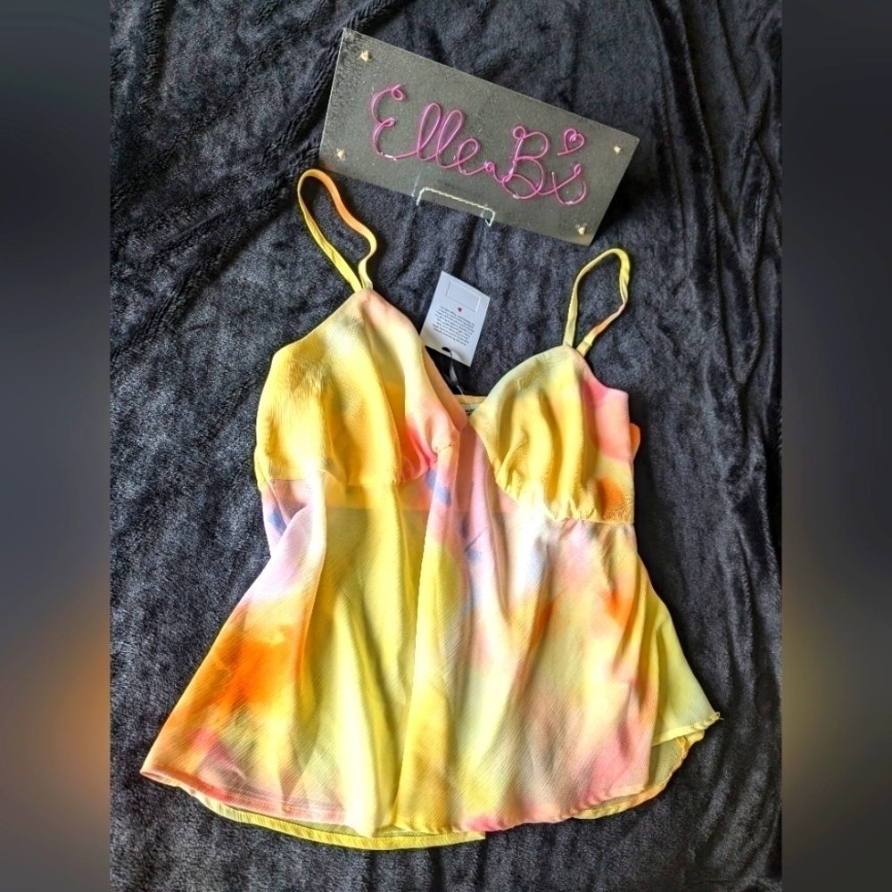 NWT Diane Von Furstenburg Yellow Tie Dye Tank XXL